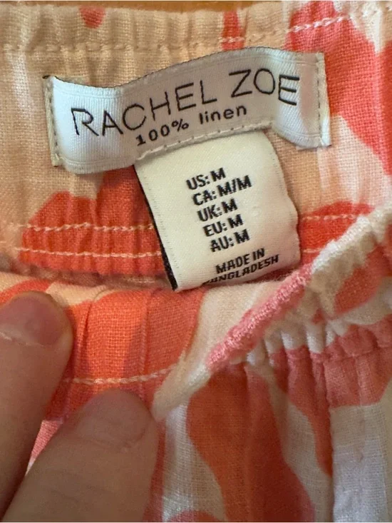 Wide-Leg 💯 Linen Floral Print Pants - cream & Orange, size Medium - Picture 4 of 6